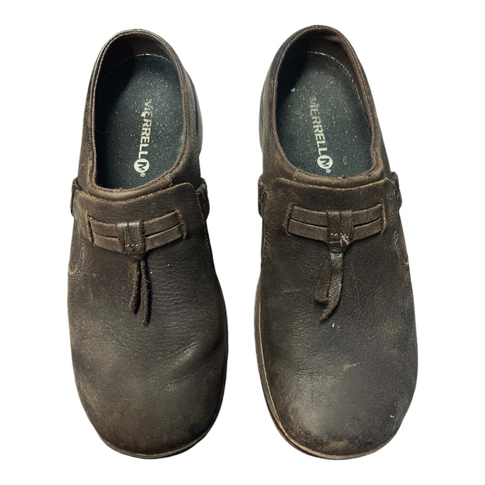 MERRELL Encore Bracken Brown Leather Braided Slide Q2 Slip On Shoe 6.5 Mules GUC - Picture 4 of 8